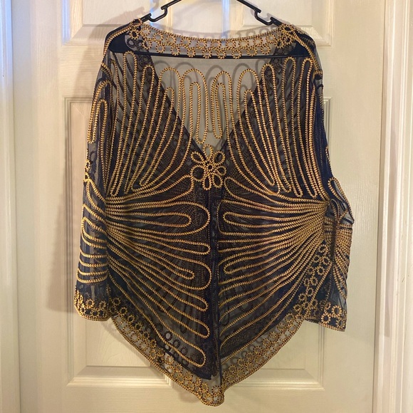 VINTAGE HANDMADE Gorgeous Fancy Festival Transulent Cover Up Top - Picture 6 of 11